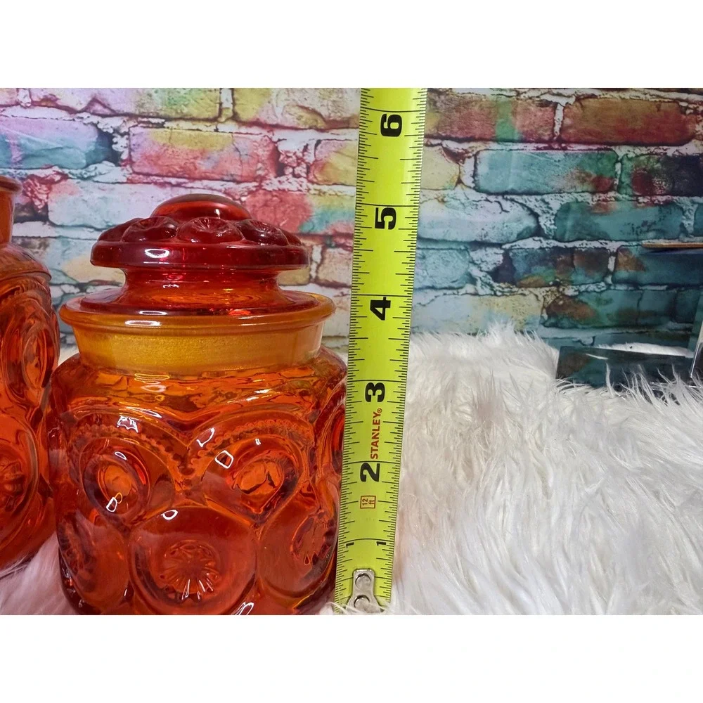 Vintage LE Smith Moon and Star Amberina Red UV Reactive Glass Canister Set 4pc